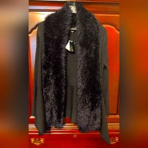 Plus Size Fuzzy Collar Cardigan